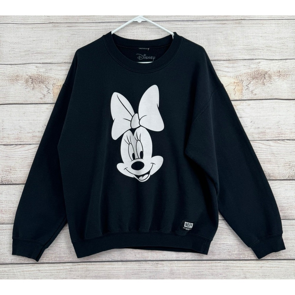 Neff Disney Sweatshirt Women Large Black Minnie Mouse Graphic Jersey 28 Crewneck